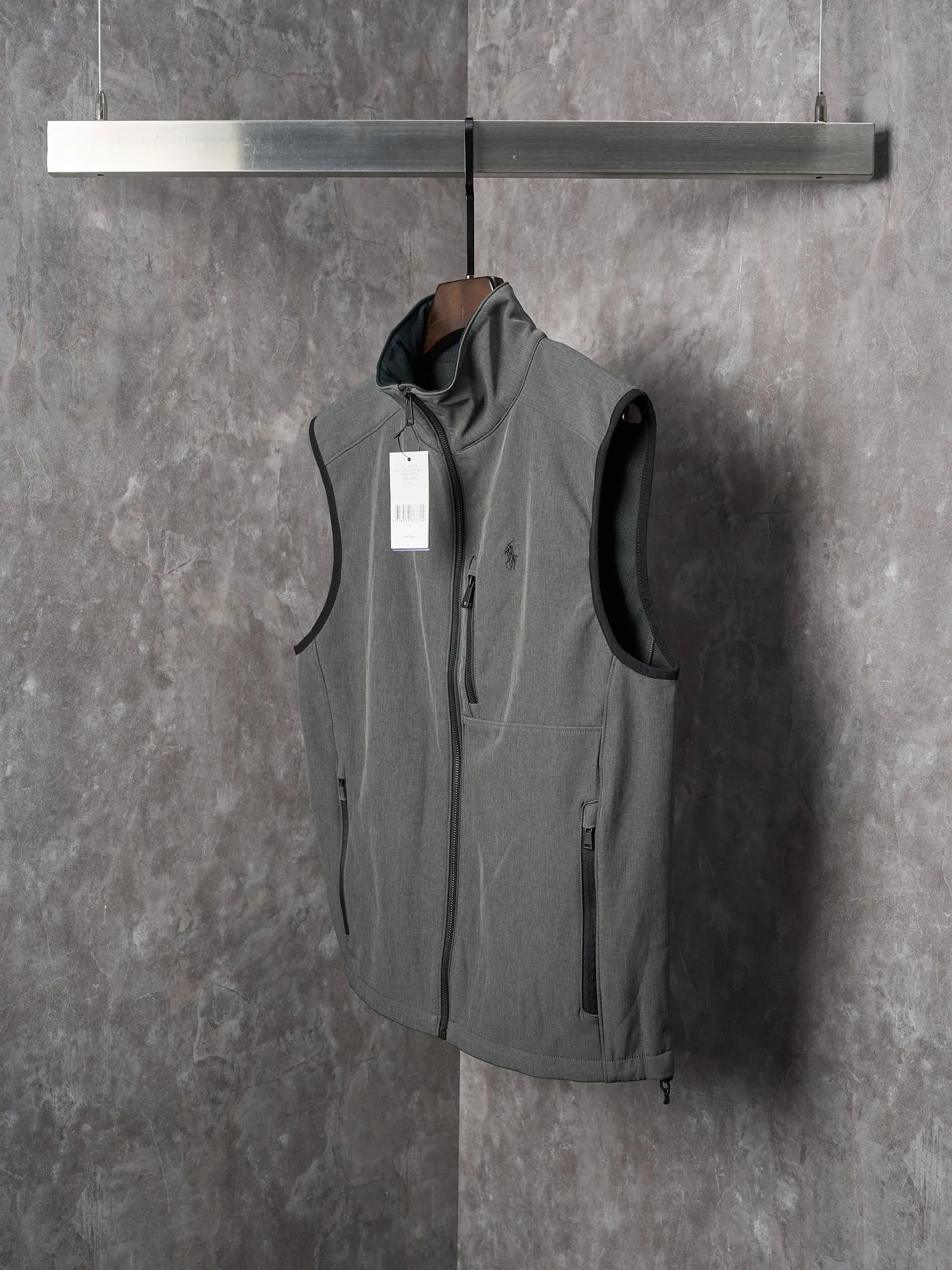 P380 Actual hanging auction】Ralph Lauren/Ralph Lauren technical fabric solid color logo embroidered zipper collar vest cardigan [Ready stock] XS S M L